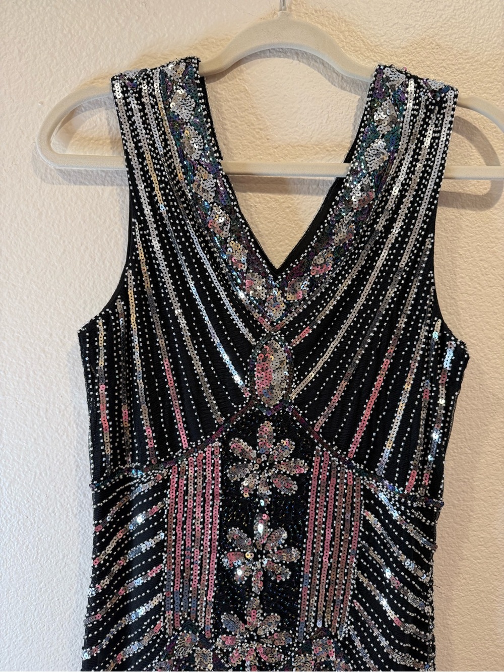 NWOT 1920’s Vintage Style Flapper Dress Sequins Fringe Black Silver Art Deco - Picture 3 of 11